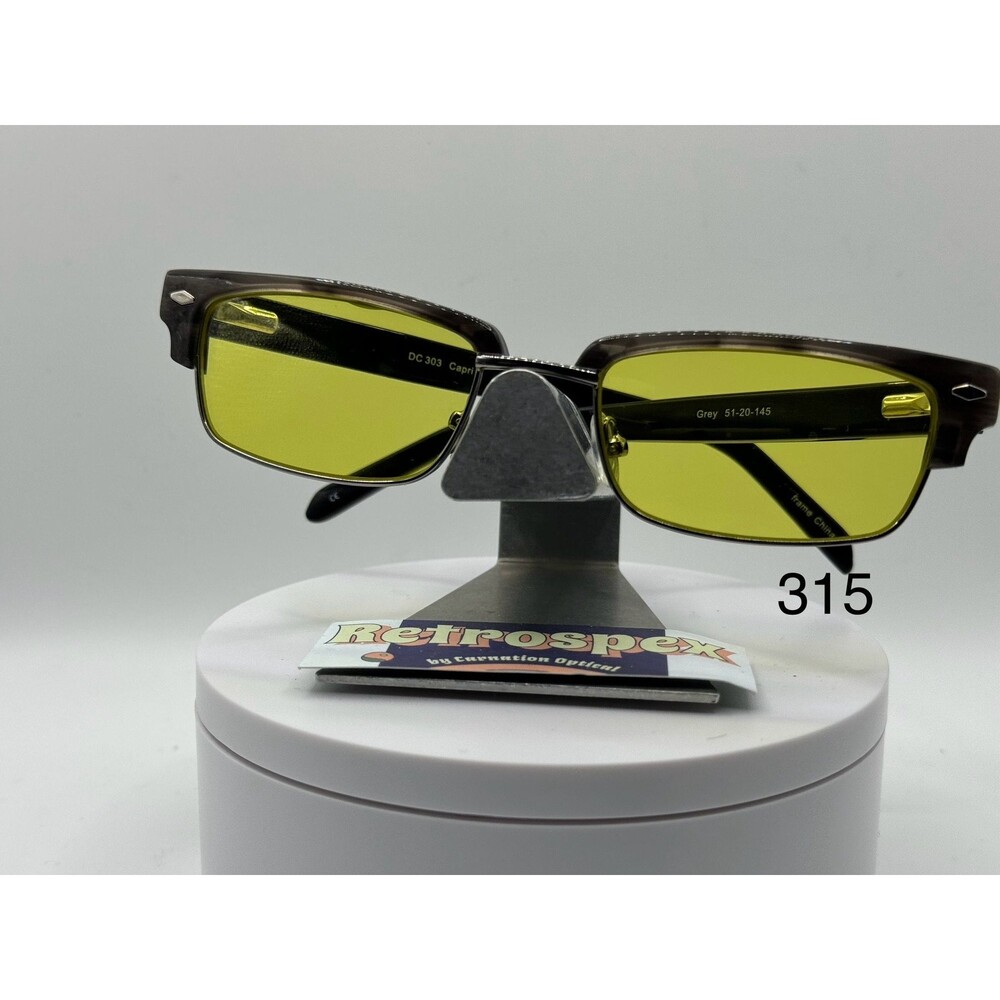 Vintage Y2K Eyeglasses NOS Narrow Rectangle Yellow Lens Grey Metal Frame 2000s
